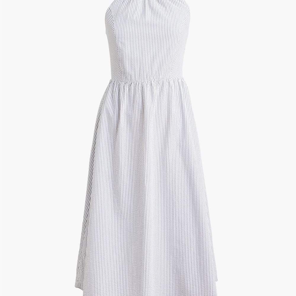 J. Crew White and Light Blue/Gray Striped Halter Maxi Dress